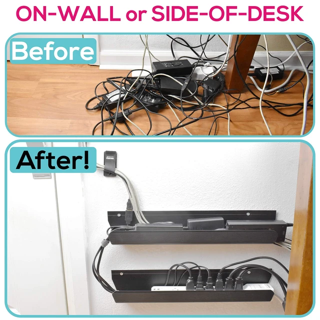 Alt view image 3 of 6 - Cable Management Tray, Under-Desk, On-Wall or Side-of-Desk, 17x4x2.4, 2-PK, Hide & Organize Your Cables, Power Supplies and Power Strips, Bonus 10-Pk Cable Ties