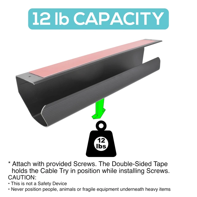 Alt view image 5 of 6 - Cable Management Tray, Under-Desk, On-Wall or Side-of-Desk, 17x4x2.4, 2-PK, Hide & Organize Your Cables, Power Supplies and Power Strips, Bonus 10-Pk Cable Ties