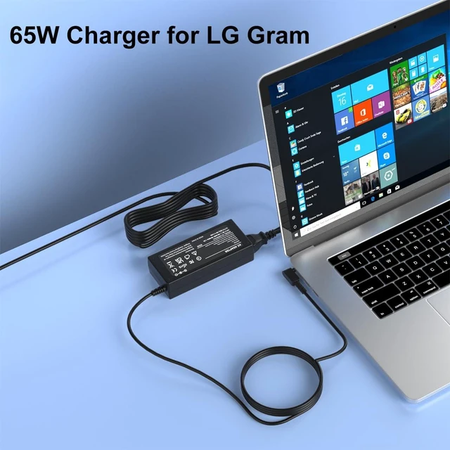 Alt view image 4 of 6 - 65W Round Tip Travel Replacement Charger for LG Gram 13 14 15 17 Laptops Model 13Z970 13Z975 13Z980 14Z970 14Z980 14Z960 15Z975 15Z980 15Z970 17Z995 17Z990 Adapter Power Cord