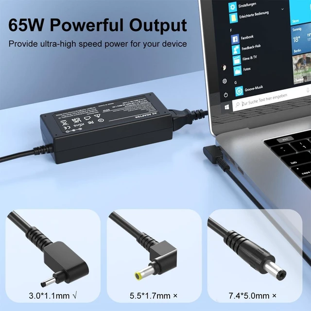 Alt view image 5 of 6 - 65W Round Tip Travel Replacement Charger for LG Gram 13 14 15 17 Laptops Model 13Z970 13Z975 13Z980 14Z970 14Z980 14Z960 15Z975 15Z980 15Z970 17Z995 17Z990 Adapter Power Cord