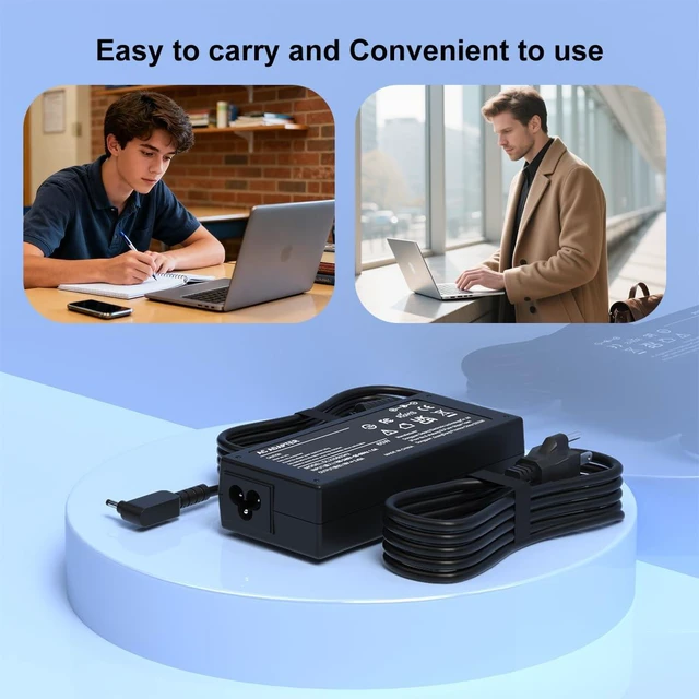Alt view image 6 of 6 - 65W Round Tip Travel Replacement Charger for LG Gram 13 14 15 17 Laptops Model 13Z970 13Z975 13Z980 14Z970 14Z980 14Z960 15Z975 15Z980 15Z970 17Z995 17Z990 Adapter Power Cord