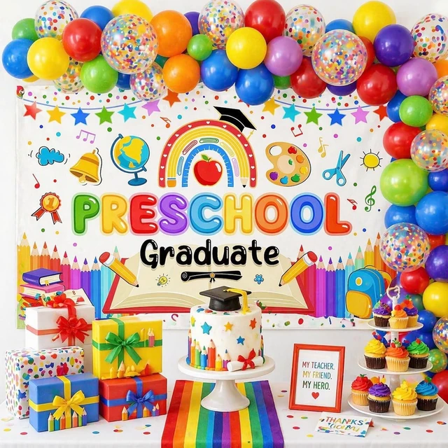 Alt view image 2 of 7 - Preschool Graduation Backdrop Banner 2026 Prek Kindergarten Graduation Decorations Banner Congrats Grad Class of 2026 Preschool Graduation Decorations Photo Booth Props 70.8 x 43.3 Inch