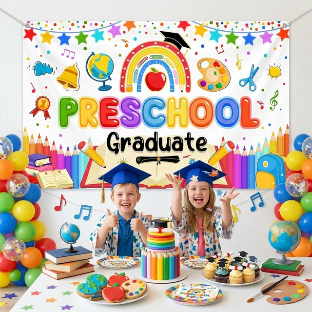 Alt view image 3 of 7 - Preschool Graduation Backdrop Banner 2026 Prek Kindergarten Graduation Decorations Banner Congrats Grad Class of 2026 Preschool Graduation Decorations Photo Booth Props 70.8 x 43.3 Inch