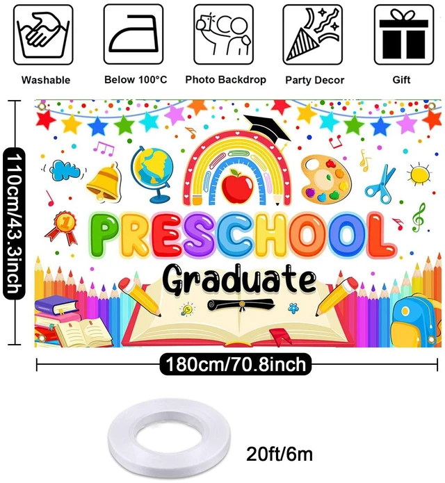 Alt view image 6 of 7 - Preschool Graduation Backdrop Banner 2026 Prek Kindergarten Graduation Decorations Banner Congrats Grad Class of 2026 Preschool Graduation Decorations Photo Booth Props 70.8 x 43.3 Inch