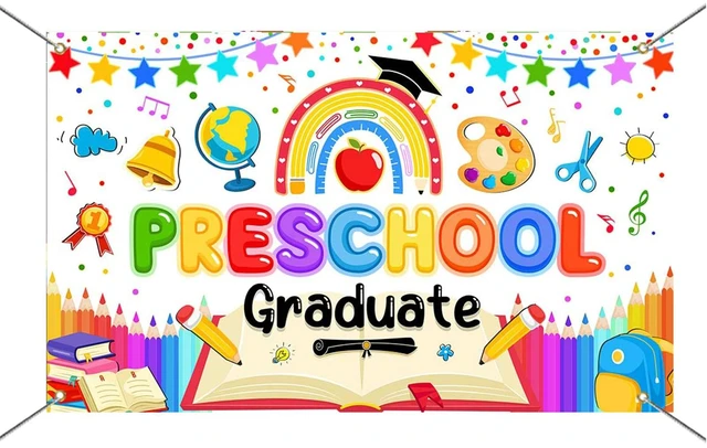 Alt view image 7 of 7 - Preschool Graduation Backdrop Banner 2026 Prek Kindergarten Graduation Decorations Banner Congrats Grad Class of 2026 Preschool Graduation Decorations Photo Booth Props 70.8 x 43.3 Inch