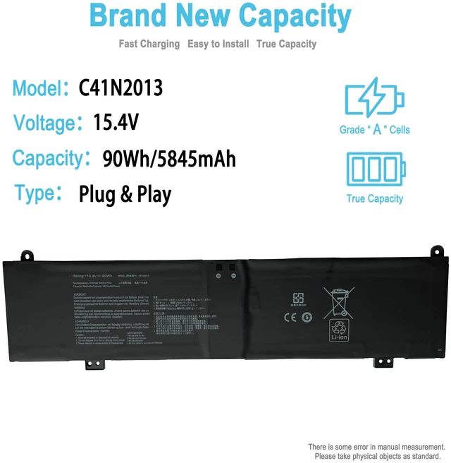 Alt view image 2 of 6 - 90Wh C41N2013 Laptop Battery Replacement for Asus Rog Strix G15 G513 G513R G513IR G513IM G513QM G513QR G513QY G17 RTX 3070 G713 G713R G713QR G713QM Series Notebook Black 15.4V 5845mAh