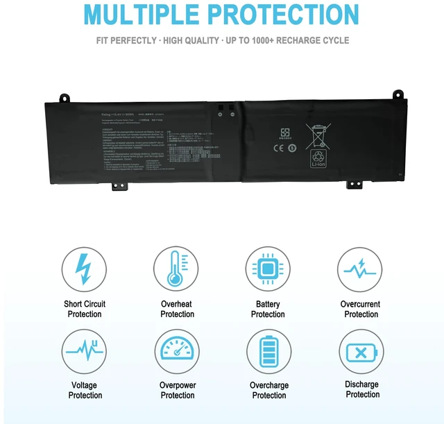 Alt view image 3 of 6 - 90Wh C41N2013 Laptop Battery Replacement for Asus Rog Strix G15 G513 G513R G513IR G513IM G513QM G513QR G513QY G17 RTX 3070 G713 G713R G713QR G713QM Series Notebook Black 15.4V 5845mAh