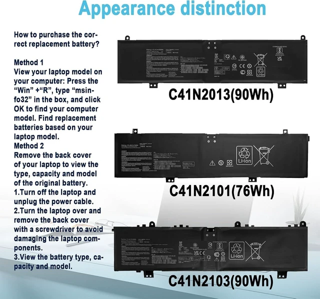 Alt view image 6 of 6 - 90Wh C41N2013 Laptop Battery Replacement for Asus Rog Strix G15 G513 G513R G513IR G513IM G513QM G513QR G513QY G17 RTX 3070 G713 G713R G713QR G713QM Series Notebook Black 15.4V 5845mAh