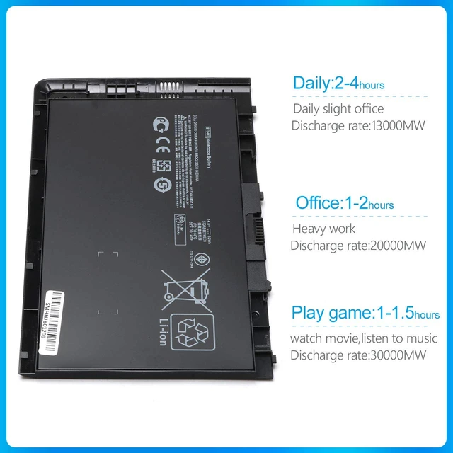 Alt view image 5 of 7 - BT04XL Laptop Battery Compatible for HP Elitebook Folio 9470 9470m 9480m Fit BT04 BT06 BT06XL BA06 BA06XL C8K21PA H4Q47AA 687945-001 696621-001 HSTNN-IB3Z HSTNN-DB3Z HSTNN-I10C 14.8V / 52Wh