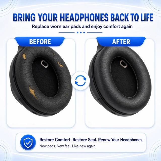 Alt view image 4 of 7 - Protein Leather Replacement Ear Pads for Sony WH-1000XM4Gold Extra-Thick and Durable Cushion Soft Memory Foam for Long-Lasting Comfort Sensor Friendly Design and Easy to Replace