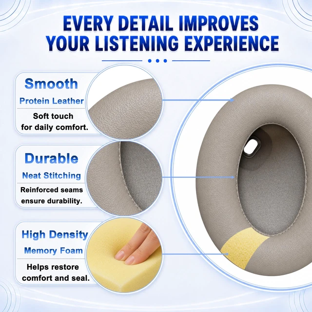 Alt view image 5 of 7 - Protein Leather Replacement Ear Pads for Sony WH-1000XM4Gold Extra-Thick and Durable Cushion Soft Memory Foam for Long-Lasting Comfort Sensor Friendly Design and Easy to Replace