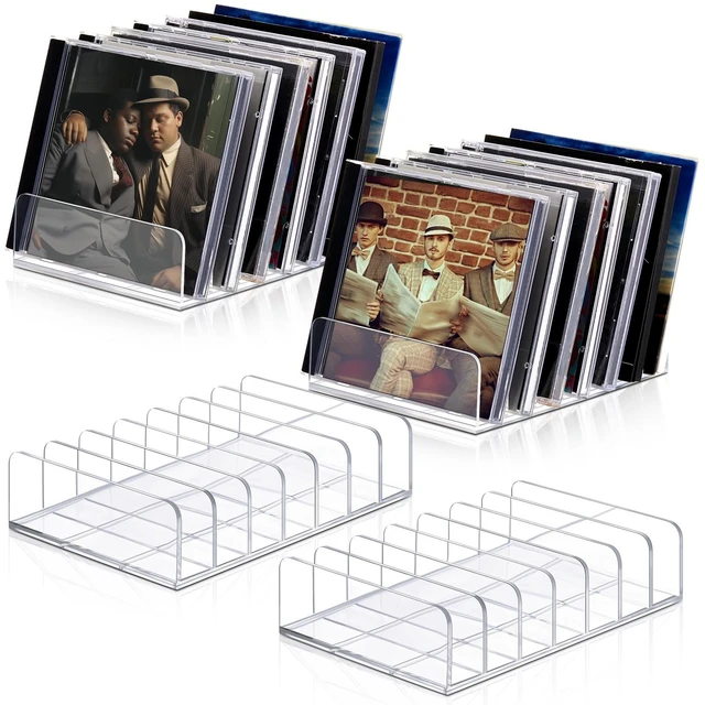 Main image of 4 Pack Clear Acrylic CD Holder, DVD/CD Storage Box Record Display Rack Organizers Holds up to 14 Standard DVD Cases for Media Shelf Storage and Organization