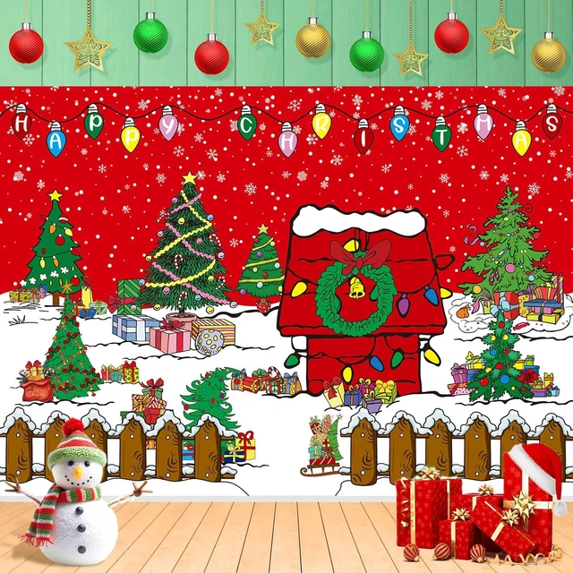 Main image of Comic Christmas Red House Backdrop 8x6FT Winter Snowy Night Xmas Tree Kennel Photography Background for Kids Winter Holiday Christmas Party Decorations Supplies Photo Props