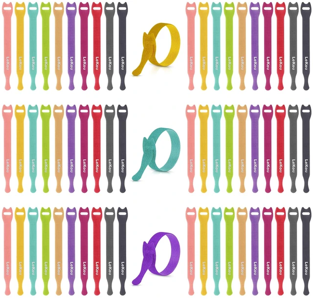 Main image of Cable Ties, 60 PCS 8 Inch Fastening Cable Straps, Reusable Hook and Loop Straps Wire Management, Cord Organizer Ties for Home Desk Office Organization