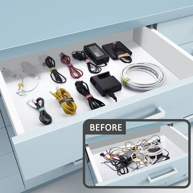 Alt view image 2 of 7 - Cable Ties, 60 PCS 8 Inch Fastening Cable Straps, Reusable Hook and Loop Straps Wire Management, Cord Organizer Ties for Home Desk Office Organization
