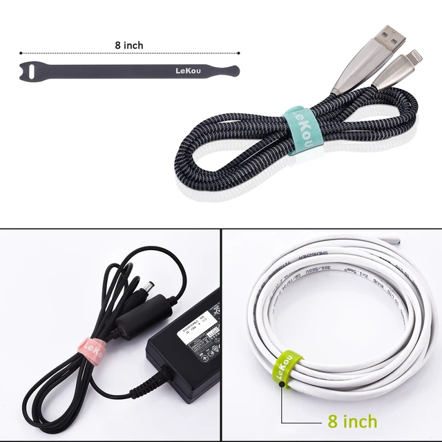 Alt view image 4 of 7 - Cable Ties, 60 PCS 8 Inch Fastening Cable Straps, Reusable Hook and Loop Straps Wire Management, Cord Organizer Ties for Home Desk Office Organization