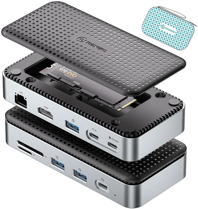 Main image of 11-in-1 Docking Station with M.2 NVME SATA SSD Enclosure, USB-C Hub with 10 Gbps USB-C/A Data Ports, 4K HDMI, PD 100W, 2* USB 3.0 Data, 1000M Ethernet, MicroSD & TF, for Laptop and More