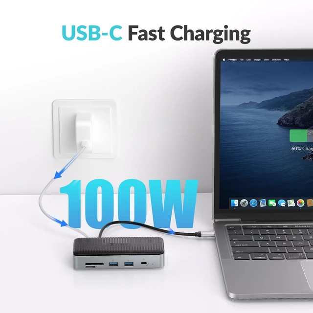 Alt view image 6 of 7 - 11-in-1 Docking Station with M.2 NVME SATA SSD Enclosure, USB-C Hub with 10 Gbps USB-C/A Data Ports, 4K HDMI, PD 100W, 2* USB 3.0 Data, 1000M Ethernet, MicroSD & TF, for Laptop and More