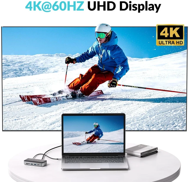 Alt view image 5 of 7 - 11-in-1 Docking Station with M.2 NVME SATA SSD Enclosure, USB-C Hub with 10 Gbps USB-C/A Data Ports, 4K HDMI, PD 100W, 2* USB 3.0 Data, 1000M Ethernet, MicroSD & TF, for Laptop and More