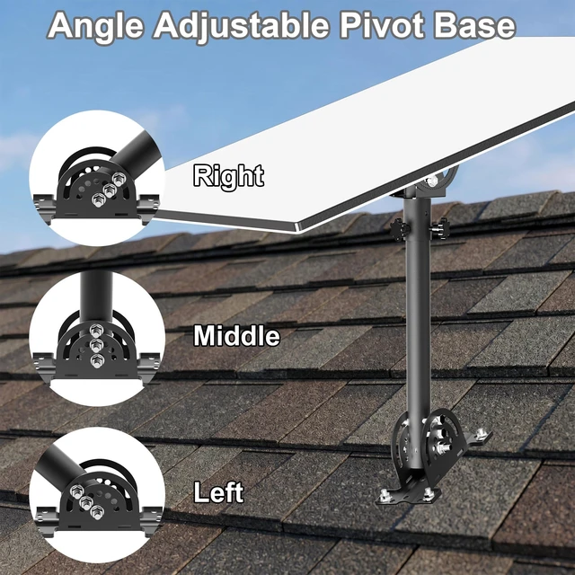 Alt view image 4 of 7 - Starlink Mounting Kit for Standard 4,4X,Gen 3 14" Roof Pole Mount 160° Tilt Adjustable Aluminum Pipe Adapter, Heavy Duty Metal Bracket, Compatible with Starlink V3/V4, Enterprise Dish, Black