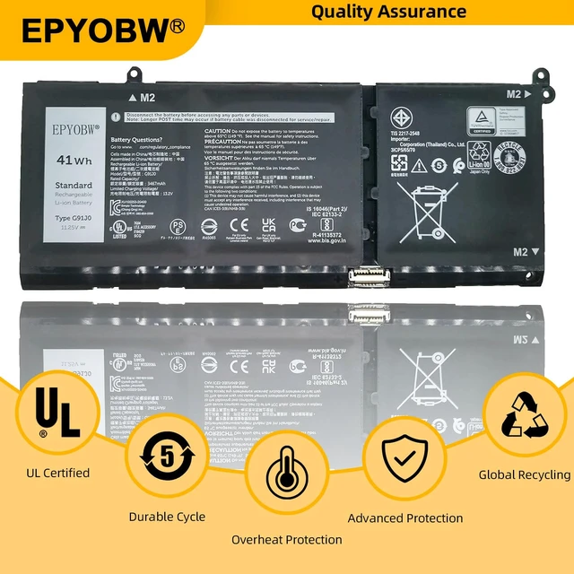 Alt view image 6 of 7 - G91J0 Laptop Battery 41Wh 3467mAh 11.25V V6W33 TN70C N9XX Compatible with Dell Latitude 3320 3330 / Inspiron 15 3510 3511 / Inspiron 14 5410 7420 2-in-1 / Vostro 15 3510 3511 Series