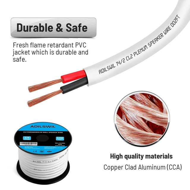 Alt view image 4 of 6 - 14 Gauge Speaker Wire (100FT), Electrical Wire,14 AWG Stranded PVC Extension Cord, 12V Low Voltage/Tinned Copper/Flexible Cable for Automotive Wiring, Lamp Cord, Marine Cable-CCA