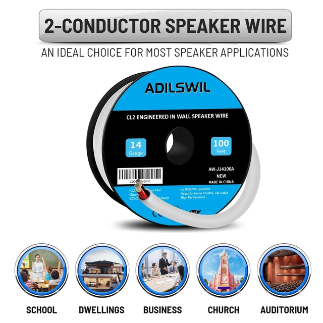 Alt view image 5 of 6 - 14 Gauge Speaker Wire (100FT), Electrical Wire,14 AWG Stranded PVC Extension Cord, 12V Low Voltage/Tinned Copper/Flexible Cable for Automotive Wiring, Lamp Cord, Marine Cable-CCA
