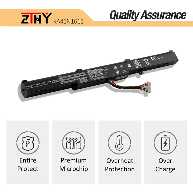 Alt view image 5 of 7 - A41N1611 Battery Replacement for Asus Rog Strix GL553VD GL553VE GL553VW GL753V GL753VD GL753VE FX53VD FX53VE FX53VW FX553VD FX553VE FX753VD FX753VE ZX53VW ZX553VD PX553VD PX753VD G553VD G553VE
