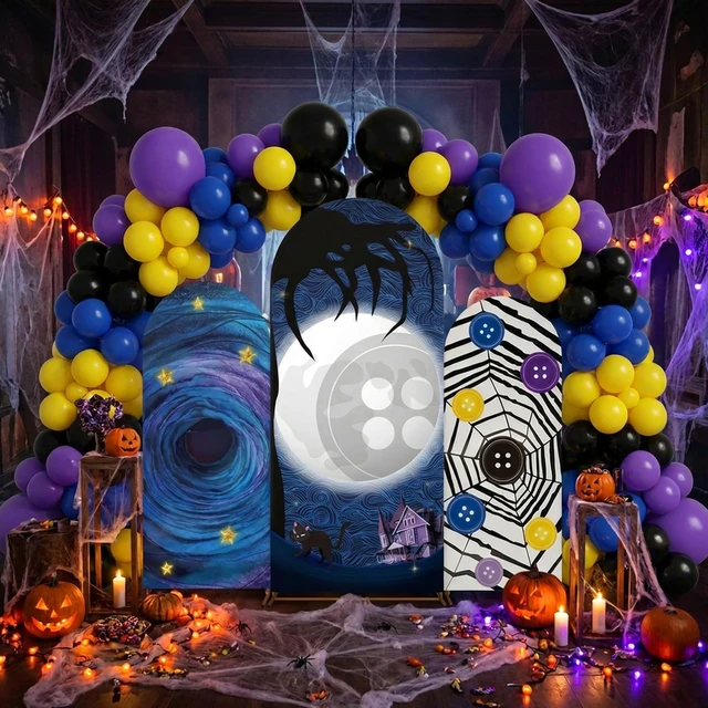 Alt view image 6 of 7 - 101P Starry Night Arch Backdrop Covers Balloon Garland for Halloween Decor Large Party Set, Party Backdrop and Photo Props, Suitable for Multiple Scenarios, Halloween Party Decorations