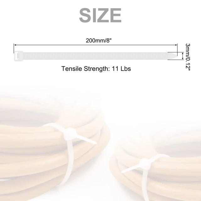 Alt view image 2 of 6 - 800pcs 8 Inch 11 Lbs Cable Zip Ties Self-Locking Small Nylon Cable Tie Wraps 1/8" for Cord Management, White