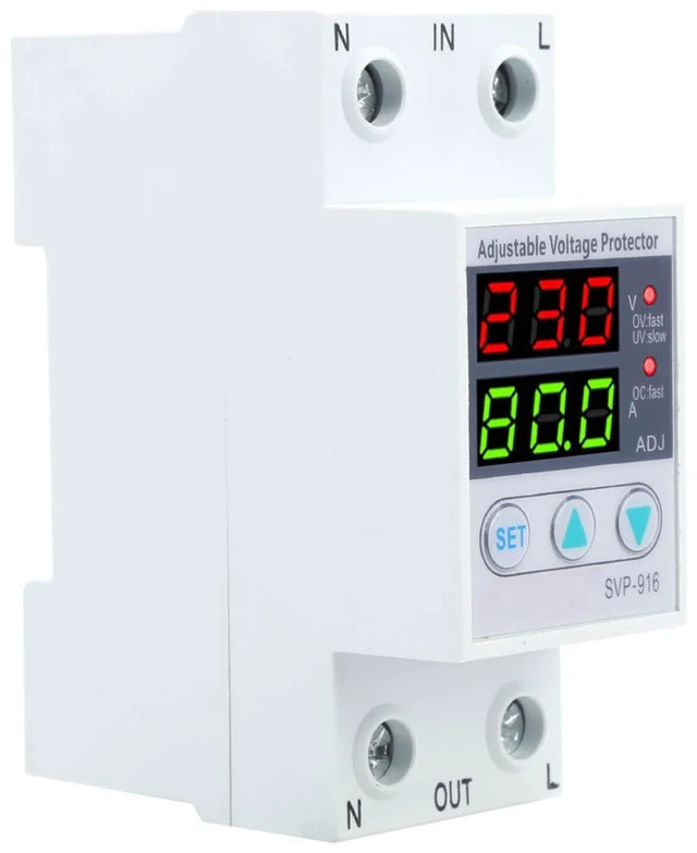 Main image of Adjustable Voltage Protector, 80A 100-130VAC LCD DIN Rail Over Under Voltage Monitor, Trip Settings, Plastic Housing, Fault Reset Delay, Industrial Equipment
