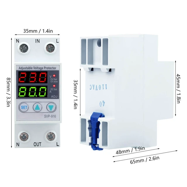 Alt view image 2 of 7 - Adjustable Voltage Protector, 80A 100-130VAC LCD DIN Rail Over Under Voltage Monitor, Trip Settings, Plastic Housing, Fault Reset Delay, Industrial Equipment