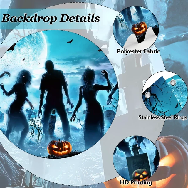 Alt view image 2 of 7 - Halloween Garage Door Cover Decorations, Scary Halloween Holiday Pumpkin Banner, Indoor Outdoor Garage Door Murals Buddy Decoration Backdrops Party Phoyography Decor 16X7FT