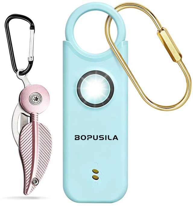 Main image of Personal Safety Alarm for Women with Portable Folding Knife Set Womens safety alarm with pink pocket knife. Practical cutter & stylish selfdefense accessory, compact for purse & pocket