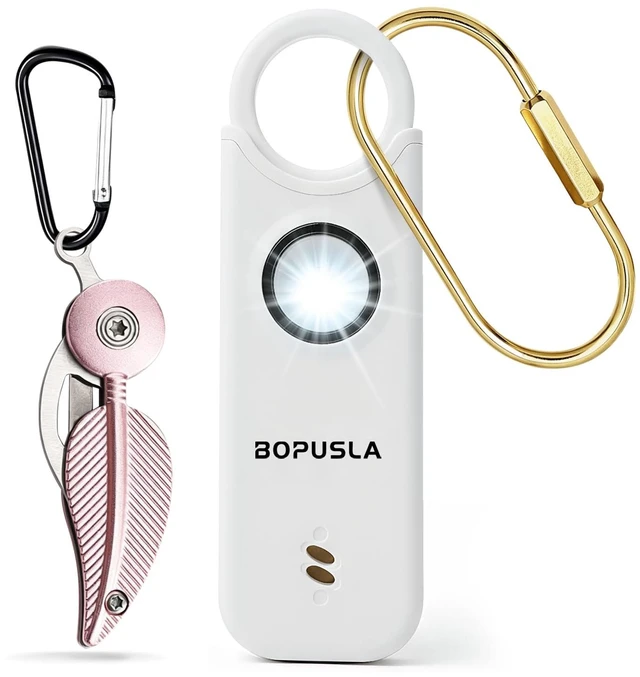 Main image of Personal Safety Alarm for Women with Portable Folding Knife Set Womens safety alarm with pink pocket knife. Practical cutter & stylish selfdefense accessory, compact for purse & pocket