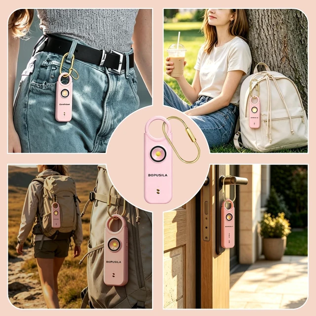 Alt view image 7 of 7 - Personal Safety Alarm for Women with Portable Folding Knife Set Womens safety alarm with pink pocket knife. Practical cutter & stylish selfdefense accessory, compact for purse & pocket