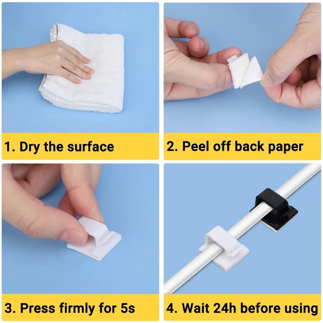 Alt view image 4 of 7 - Large White Wire Clips Adhesive, 100PCS Self Adhesive Cable Clips, Cord Organizer, Wire Management Flat Ethernet Cable Holder Clamps Sticky Cable Tie Holder for Wall, Car, Office and Home Desk