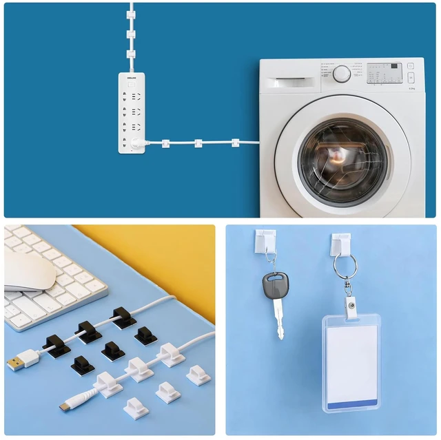 Alt view image 6 of 7 - Large White Wire Clips Adhesive, 100PCS Self Adhesive Cable Clips, Cord Organizer, Wire Management Flat Ethernet Cable Holder Clamps Sticky Cable Tie Holder for Wall, Car, Office and Home Desk
