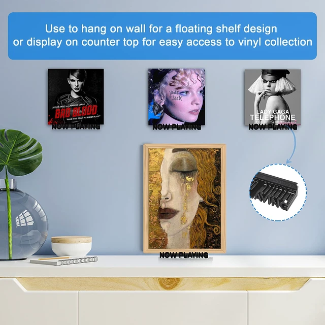 Alt view image 4 of 7 - Premium Wall-Mounted Vinyl Record Shelf, Floating Now Playing Holder for Vinyl Collectors - Home & Office Décor, Record Store Display (3D Design Black)