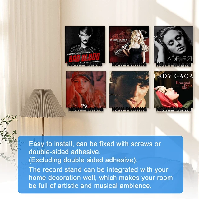 Alt view image 6 of 7 - Premium Wall-Mounted Vinyl Record Shelf, Floating Now Playing Holder for Vinyl Collectors - Home & Office Décor, Record Store Display (3D Design Black)