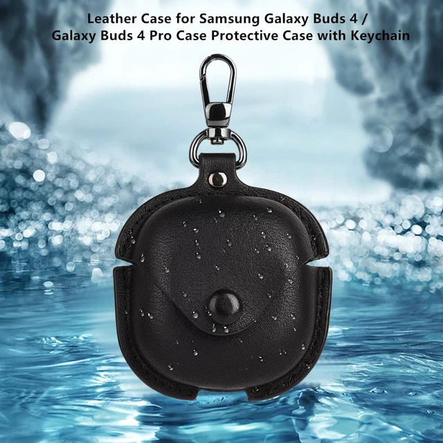 Alt view image 6 of 7 - for Samsung Galaxy Buds 4 / Buds 4 Pro Leather Case with Keychain Lock, Stylish Retro PU Leather Wireless Charging Earbuds Protective Cover for Galaxy Buds4 / Buds 4Pro for Women Men (Black)