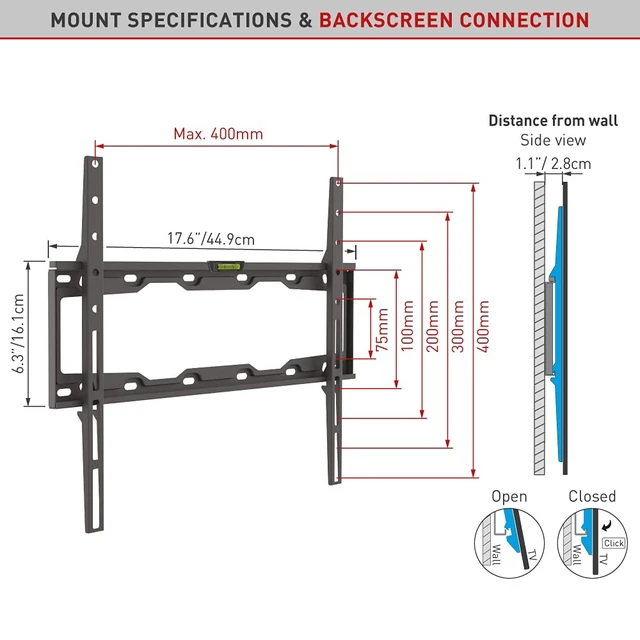 Alt view image 4 of 7 - TV Wall Mount, 19-65 inch Fixed, Flat/Curved Screen Bracket, Holds up to 110 lbs, Auto Lock Patented, Fits LED OLED LCD