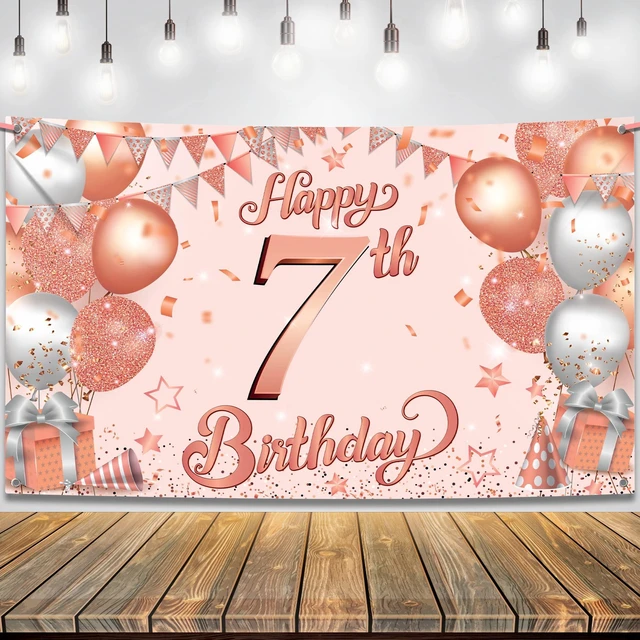 Main image of Happy 7th Birthday Banner 72x44 Inch Birthday Decorations for Boys and Girls, Hbd Banner Backdrop for Rose Gold Party Decorations, Ocean Themed Party Decorations
