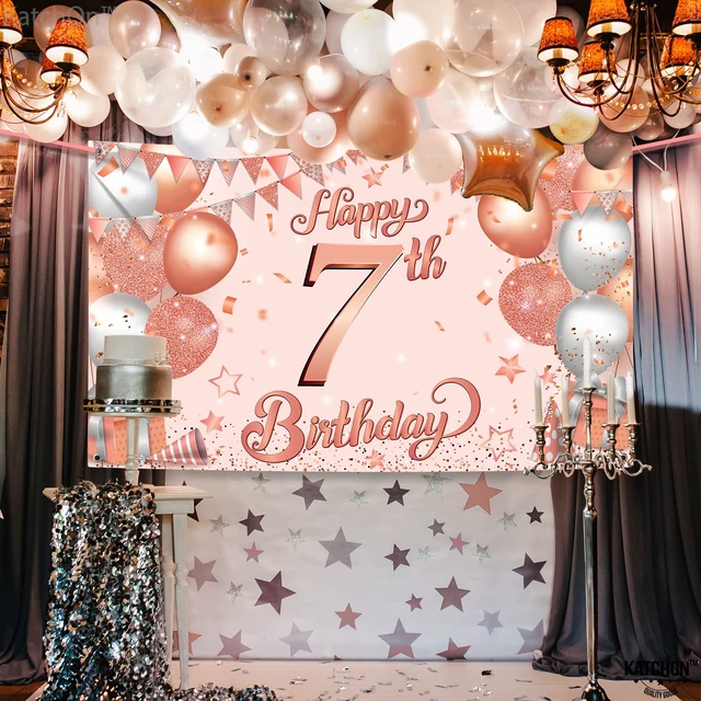 Alt view image 3 of 7 - Happy 7th Birthday Banner 72x44 Inch Birthday Decorations for Boys and Girls, Hbd Banner Backdrop for Rose Gold Party Decorations, Ocean Themed Party Decorations