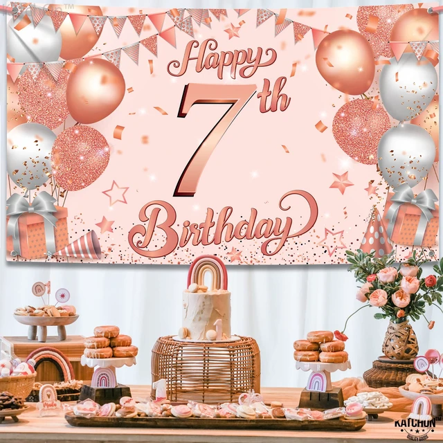 Alt view image 4 of 7 - Happy 7th Birthday Banner 72x44 Inch Birthday Decorations for Boys and Girls, Hbd Banner Backdrop for Rose Gold Party Decorations, Ocean Themed Party Decorations