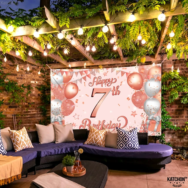 Alt view image 5 of 7 - Happy 7th Birthday Banner 72x44 Inch Birthday Decorations for Boys and Girls, Hbd Banner Backdrop for Rose Gold Party Decorations, Ocean Themed Party Decorations