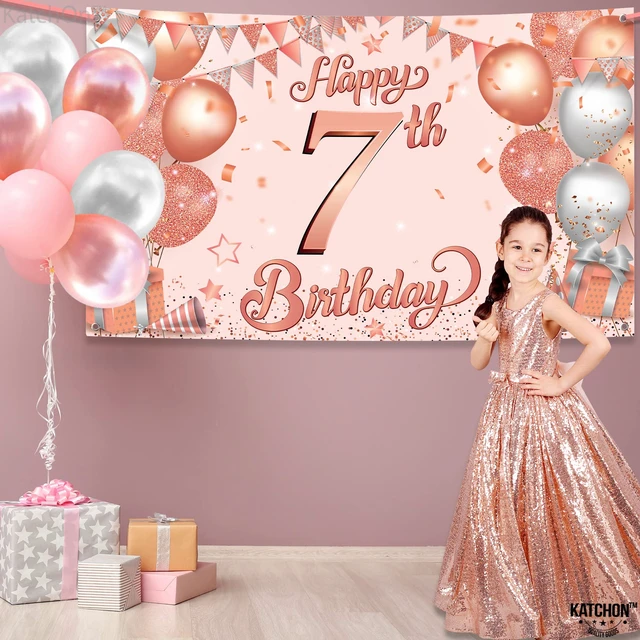 Alt view image 6 of 7 - Happy 7th Birthday Banner 72x44 Inch Birthday Decorations for Boys and Girls, Hbd Banner Backdrop for Rose Gold Party Decorations, Ocean Themed Party Decorations