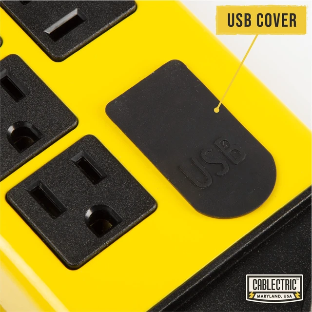 Alt view image 7 of 7 - Heavy Duty Surge Protector Power Strip, 6 Outlet, 14/3 SJT Metal 9 Ft Extension Cord, Surge Suppressor, Industrial Black & Yellow