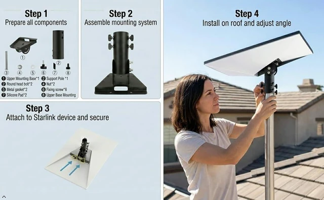 Alt view image 5 of 7 - Pipe Adapter Pole Mount for Starlink Standard 4/4X/Gen3 Adjustable Pole Mount Adapter Kit for Starlink Standard 4/4X Dish, with Multiple Adjustment Capabilitie