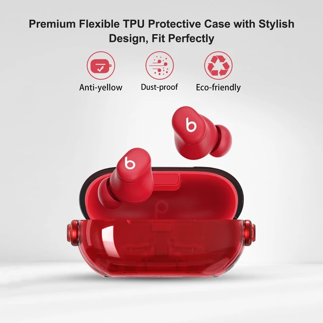 Alt view image 3 of 7 - Secure Lock for Beats Solo Buds Case Clear,Cute Headphone Style Design for Beats Solo Buds Cover,Shockproof Soft TPU Skin for Beat Solo Case with Carabiner&Cleaning Pen Women Girl-Red